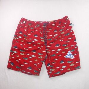 Ocean Coast Mens Red Fish Print Swim Trunks Recycled Fabric XL Marlin Tuna Mahi